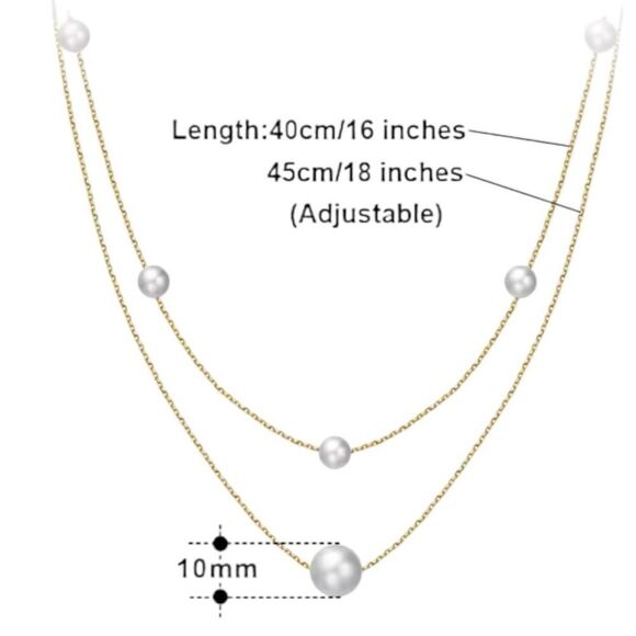 ENA 925 14k Over Sterling Silver Layered Pearls Station Necklace - Picture 3 of 5